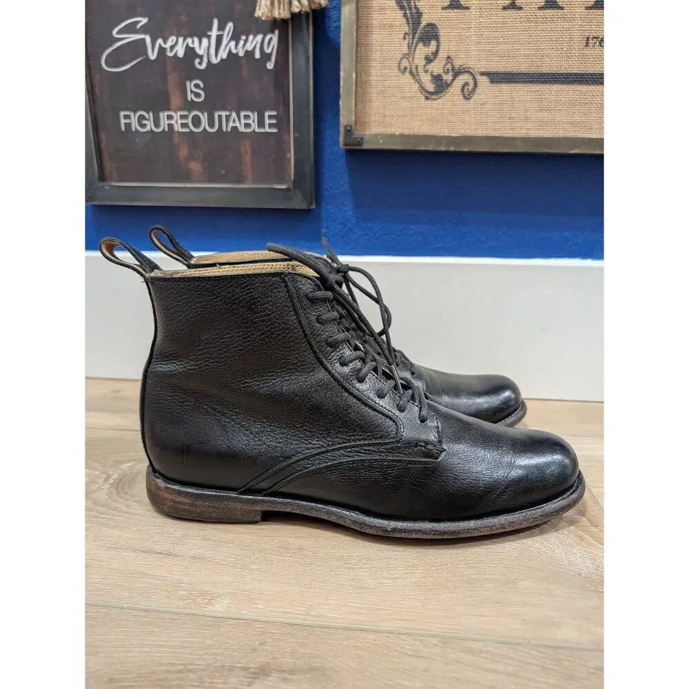 Frye Black Pebbled Leather Phillip Lace-Up Boots Mens 8.5 D Mexico